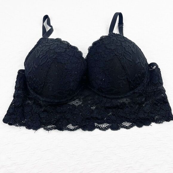 BUY 1 GET 1 FREE H&M 36c black lace longline bra - Picture 1 of 9